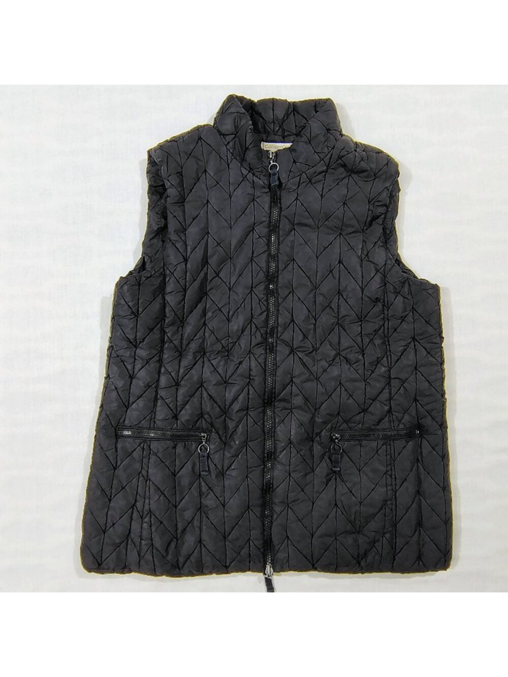 Coldwater Creek Quilted Black Vest Womens Size Large Two-Way Zipper Zip Pockets